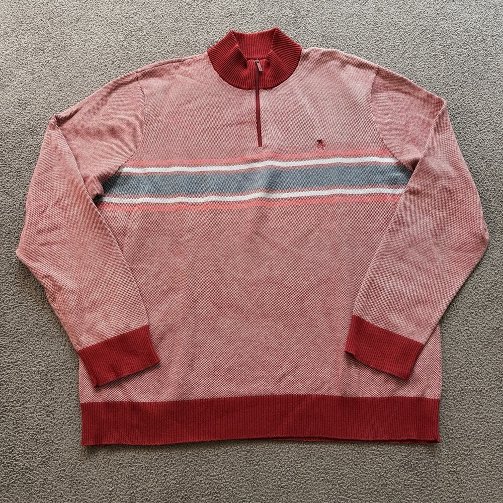 Original Penguin Red Quarter Zip Mock Neck Textured Knit Pullover Men's XXL